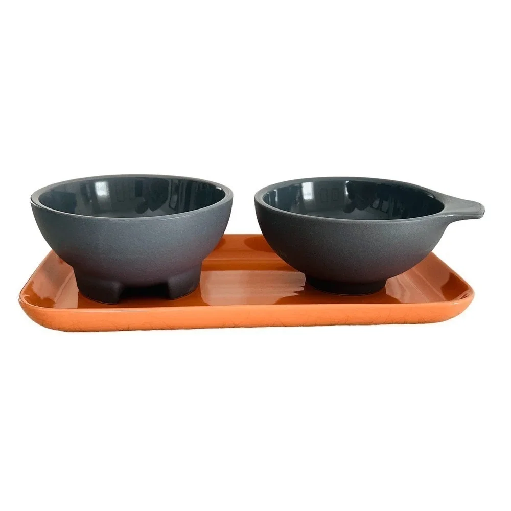 IKEA OMSESIDIG ÖMSESIDIG Tray with 2 Bowls, Orange & Gray (Chips & Dip)
